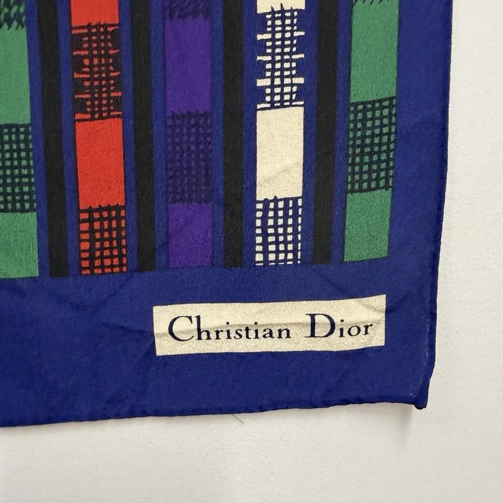 Vintage Christian Dior 100% Silk Scarf Multi Color Abstract 10 1/2